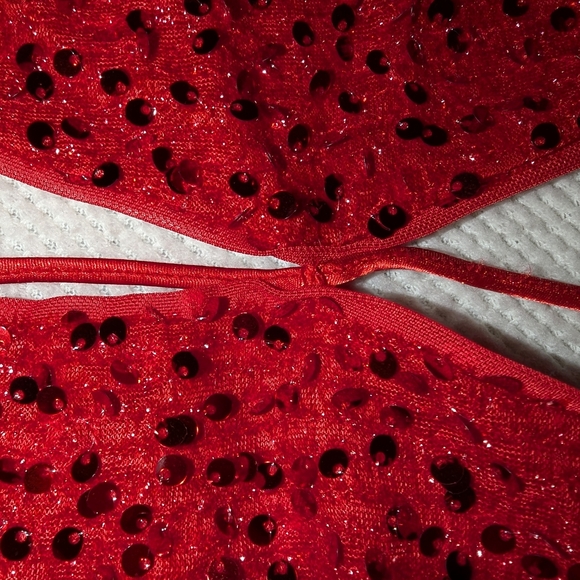 Red Sequin Embellished Halter Mini Dress - Picture 4 of 8